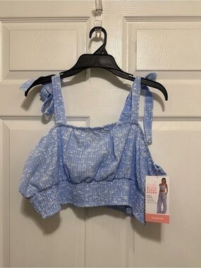 Mills by Millie Bobby Brown Women’s Tie Strap Tank Top Blue Smocked Crop XXL New